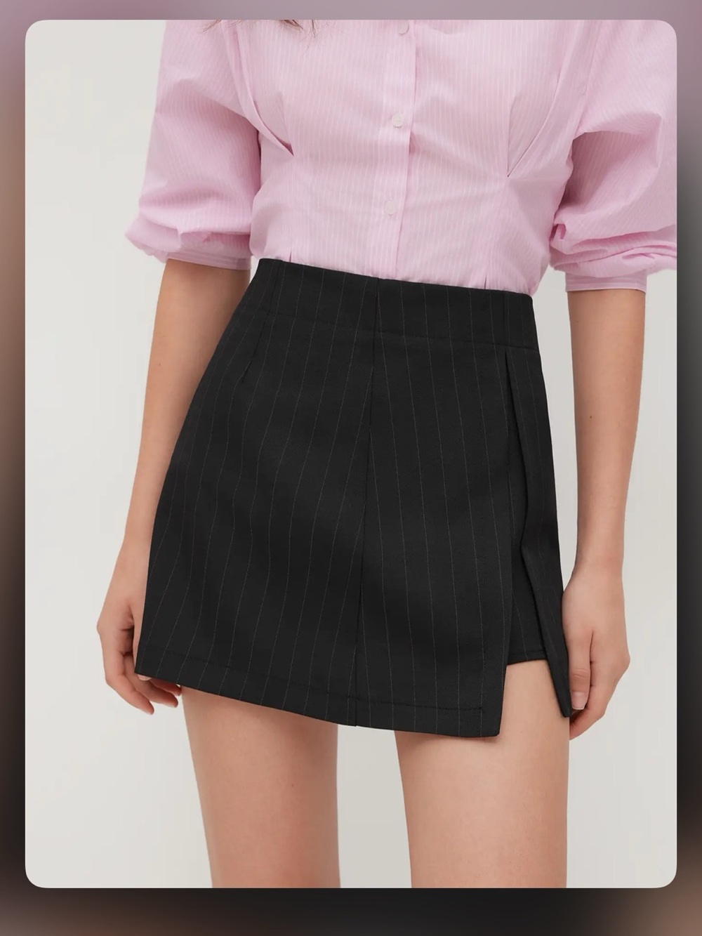 Cider PINSTRIPE HIGH WAIST SLIT MINI SKIRT XS CR27-23